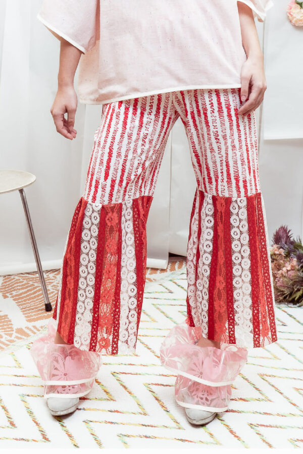 Red Lace Stripes Pants