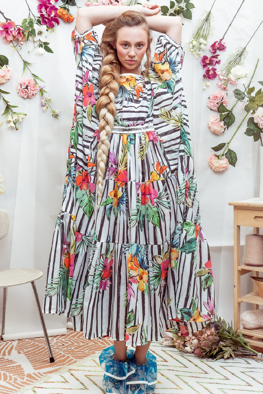 Flowers Stripes Maxi Dress
