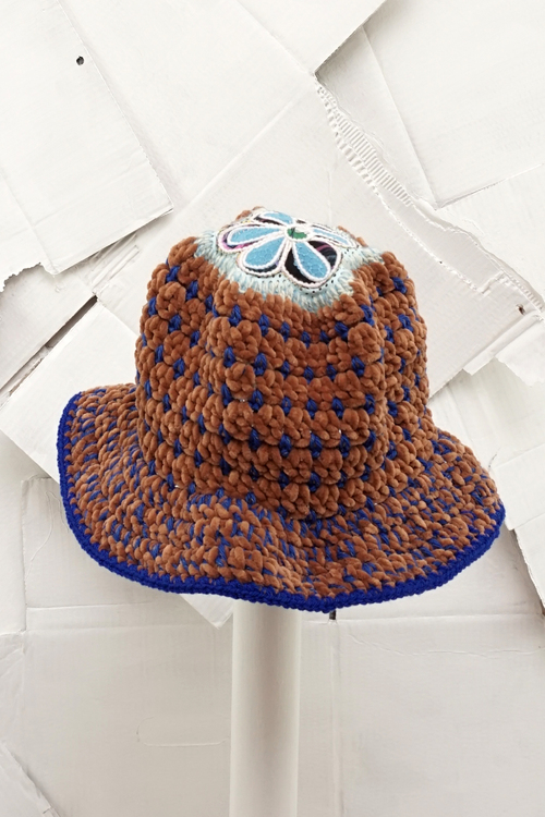 Embroided Brown Bucket Hat