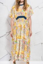 Retro Flower Kimono Yellow Dress
