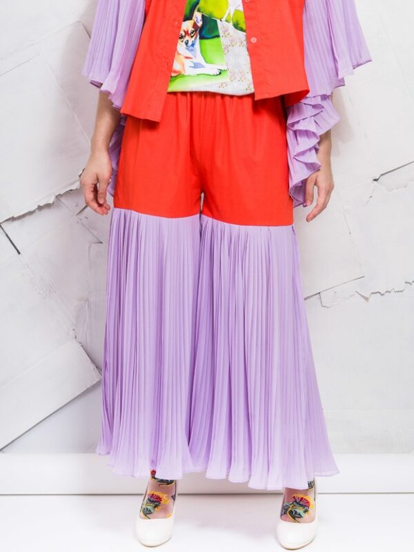 Coral and lilac bicolor pleated pants