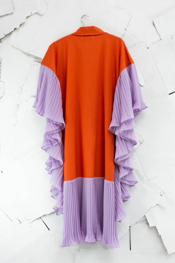 Lilac and Coral Pleated Bicolor Dress
