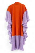 Lilac and Coral Pleated Bicolor Dress