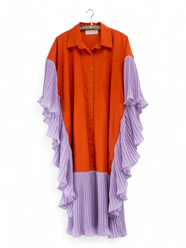 Lilac and Coral Pleated Bicolor Dress