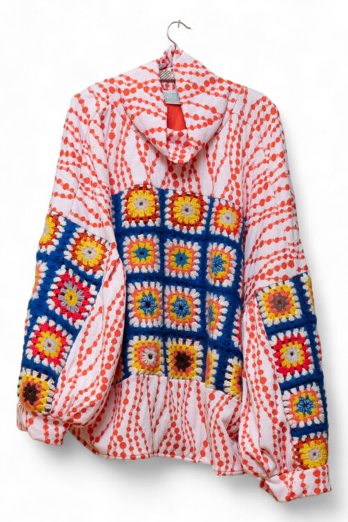 Red & Multicolor Granny Square Large Sweater