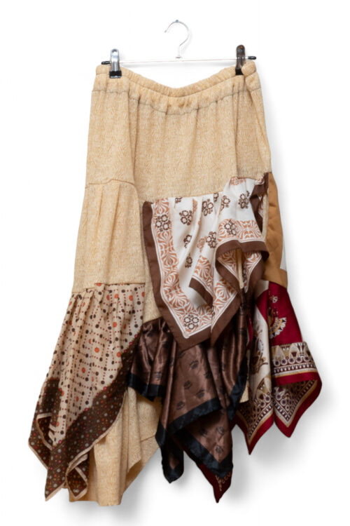 Upcycled Vintage Scarves Layered Skirt with Boho Charm