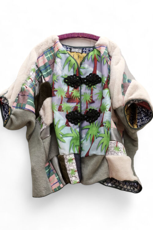 Asymmetric Creative Patchwork Zero-Waist Palmtrees Cardigan