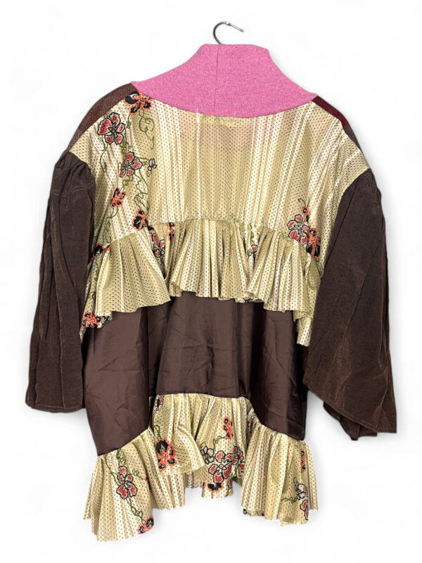 Brown and Pink Patchwork Ruffle Tunic