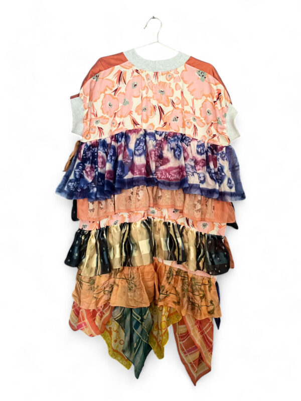 Upcycled Vintage Scarf Dress with Layered Ruffle Design