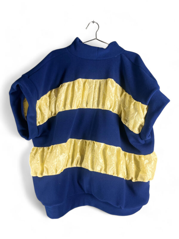 Oversized Navy Blue Fleece Top with Yellow Crinkle Satin Stripes