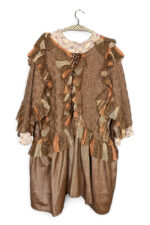 Brown Ruffled Patchwork Dress with Lace Details