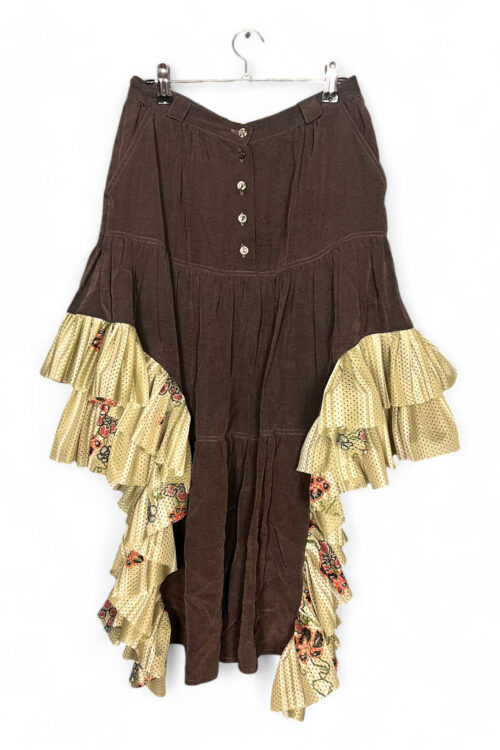 Brown Ruffle Skirt with Floral Patchwork