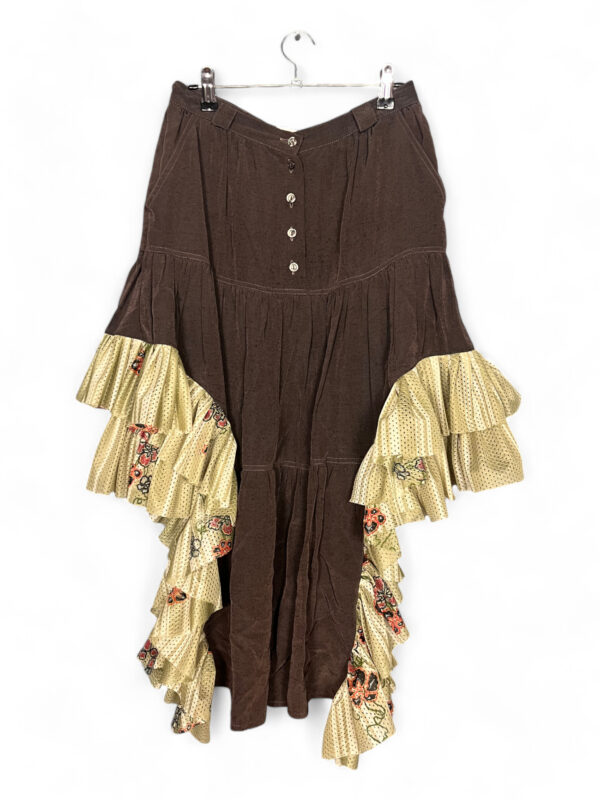 Brown Ruffle Skirt with Floral Patchwork