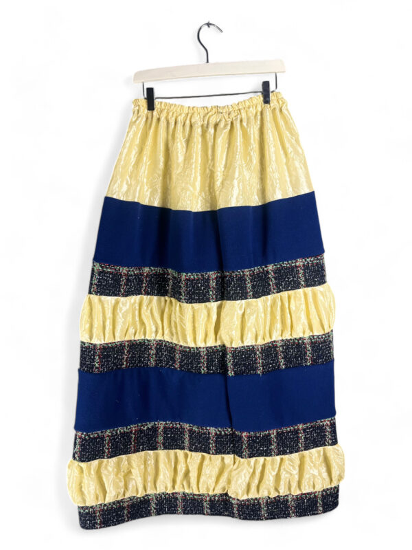 Color Block Maxi Skirt with Yellow Crinkle Satin, Navy Fleece, and Tweed Stripes