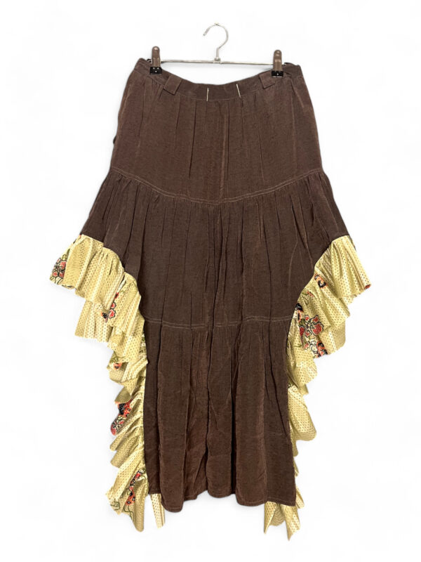 Brown Ruffle Skirt with Floral Patchwork