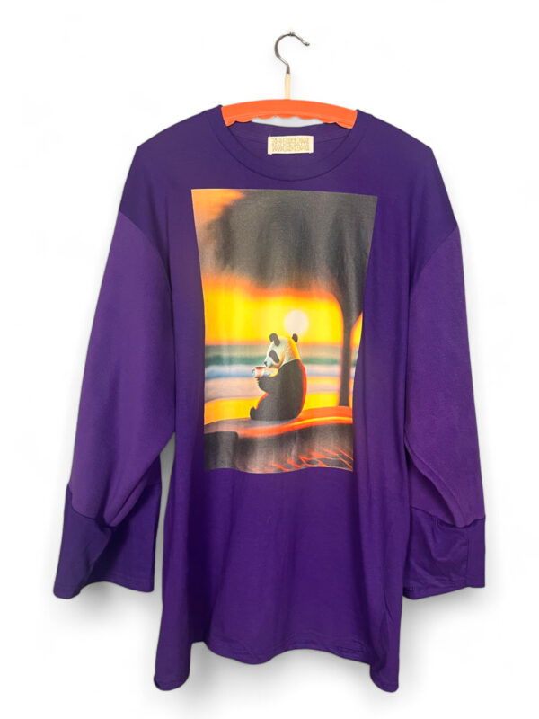 Purple Long-Sleeve Tee with Panda Sunset Graphic