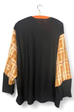 Black Long-Sleeve Tee with Hamster Graphic and Plaid Sleeves