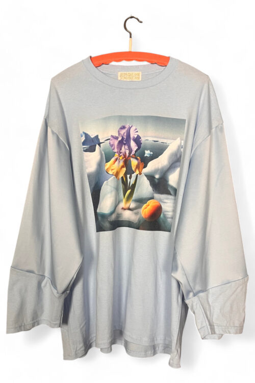 Sky Blue Long-Sleeve Tee with Surreal Iris and Iceberg Graphic