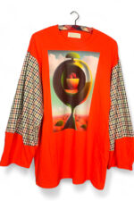 Orange Graphic Long-Sleeve Tee with Plaid Sleeves