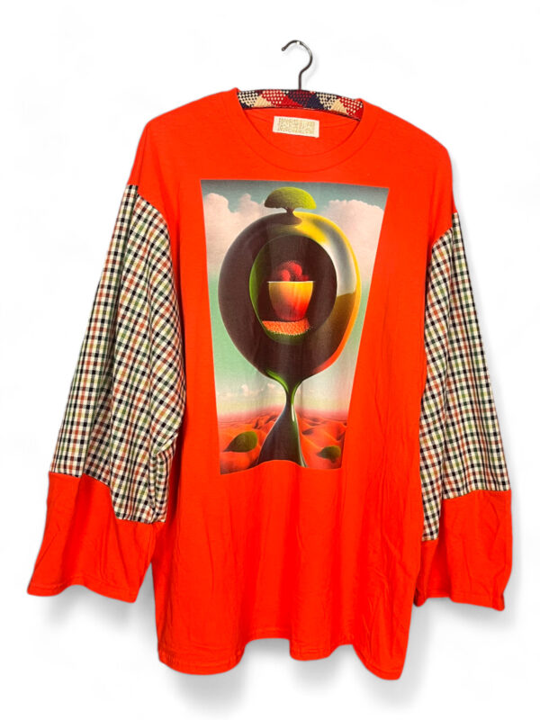 Orange Graphic Long-Sleeve Tee with Plaid Sleeves