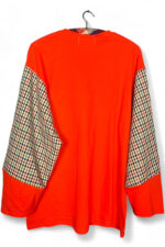 Orange Graphic Long-Sleeve Tee with Plaid Sleeves