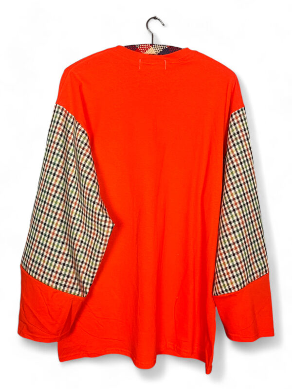 Orange Graphic Long-Sleeve Tee with Plaid Sleeves