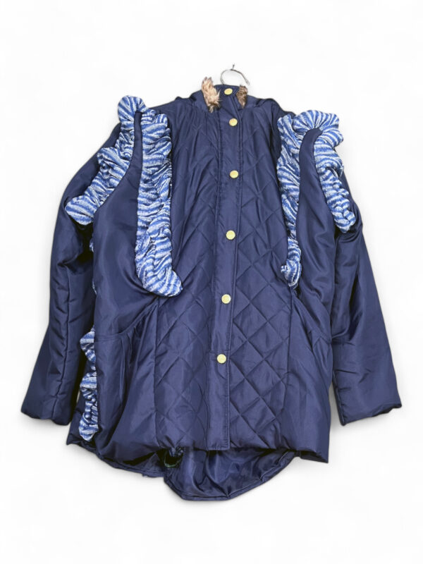 Quilted Navy Parka with Upcycled Sculptural Ruffles