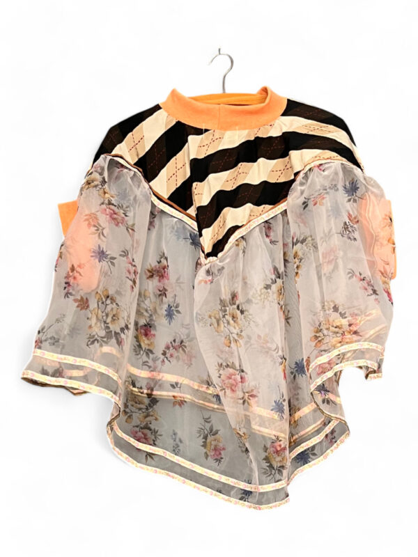 Sheer Floral Top with Argyle Knit Accents