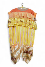 Upcycled Vintage Scarf Ruffled Dress in Yellow & Orange Tones