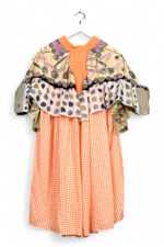 Vintage Scarf Dress with Orange Checkered Skirt and Floral Detail