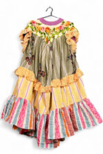 Vintage Scarf Ruffled Maxi Dress – Vibrant Floral and Striped Layers