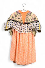 Vintage Scarf Dress with Orange Checkered Skirt and Floral Detail