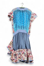 Upcycled Vintage Scarf Dress with Blue Floral and Ruffled Details