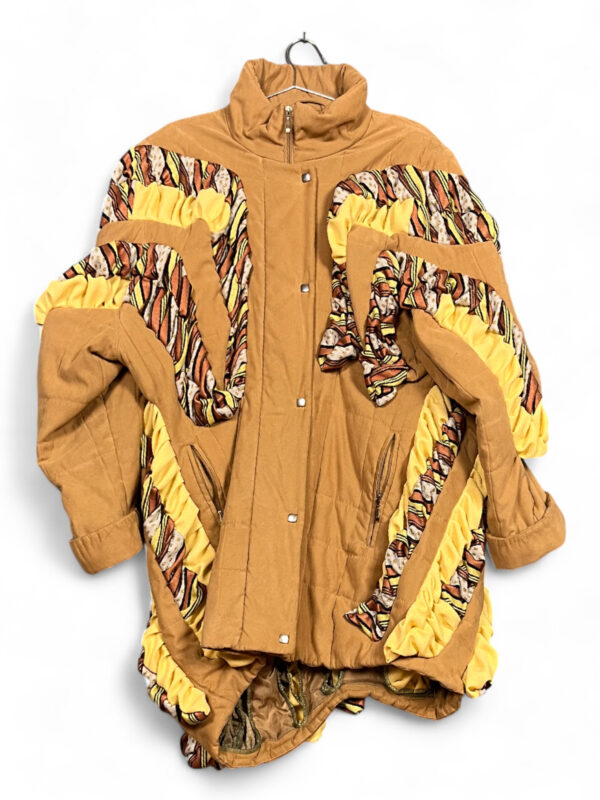 Upcycled Quilted Parka – 90's Textures & Yellow Ruffle Highlights