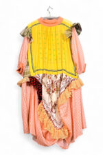 Patchwork Vintage Scarf Dress with Orange and Yellow Gingham Highlights