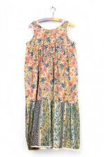 Vintage Floral Sleeveless Patchwork Dress with Embroidered Sheer Panel