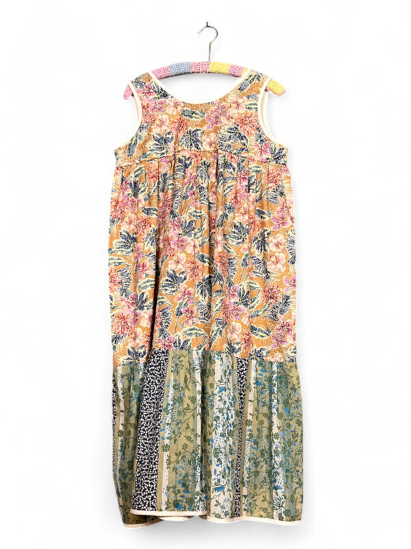 Vintage Floral Sleeveless Patchwork Dress with Embroidered Sheer Panel