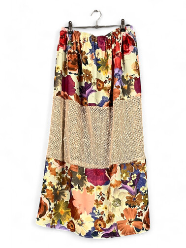 Floral & Mesh Patchwork Maxi Skirt