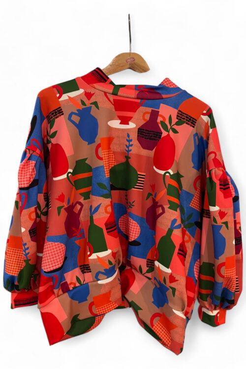 Abstract Printed Blouse – Red & Multicolor