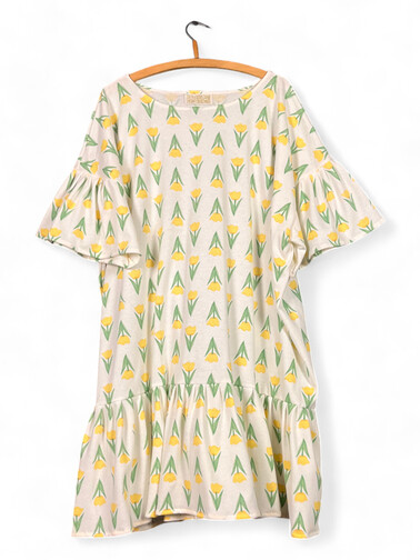 Tulip Print Oversized Dress – Yellow & Green