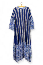 Striped Oversized Maxi Dress – Blue & Silver