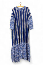 Striped Oversized Maxi Dress – Blue & Silver