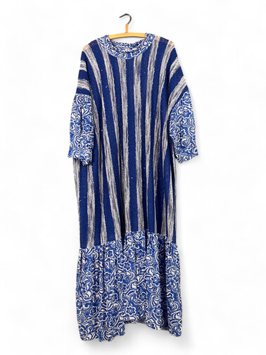 Striped Oversized Maxi Dress – Blue & Silver