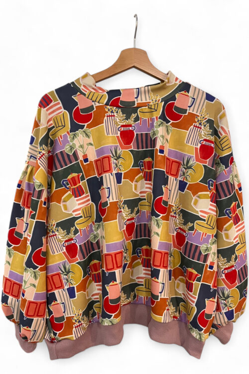 Abstract Printed Oversized Sweatshirt – Multicolor