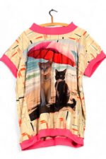 Beach Cats Print Top – Soft Pink & Playful Beige