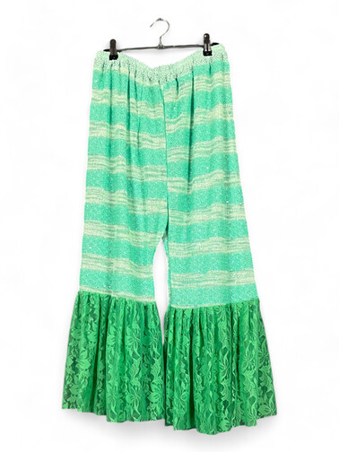 Striped & Lace Flared Pants – Mint Green