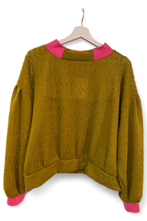 Gold Speckled Sweatshirt – Olive Green & Pink Accents