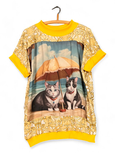 Cat Beach Print Top – Gold Baroque & Yellow Accents