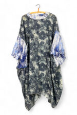 Floral Print Oversized Dress – Blue & Fantasy Lace Sleeves