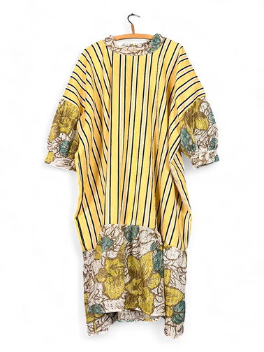 Striped Oversized Dress – Yellow & Floral Accents